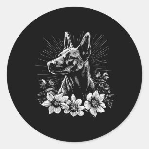 Adesivo Redondo Estilo Retro do Estilo do Cão Malinois Belga Tatua