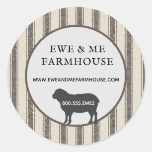 Adesivo Redondo Estilo Russo de Farmhouse Ovino Negro Ticking
