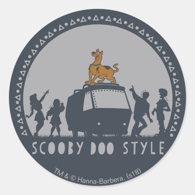 Adesivo Redondo Estilo Scooby-Doo Tribal Van Silhouette (Frente)