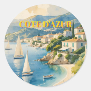 Adesivo Redondo Estilo Vintage Cote D'Azur Viagem francês
