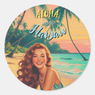 Adesivo Redondo Estilo Vintage Havaiano Viagem Aloha do Havaí