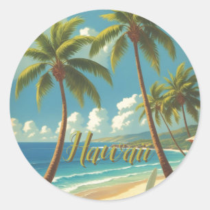 Adesivo Redondo Estilo Vintage Havaiano Viagem Aloha Do Havaí