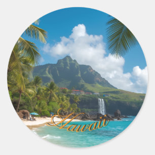 Adesivo Redondo Estilo Vintage Havaiano Viagem Costa Mar Azul