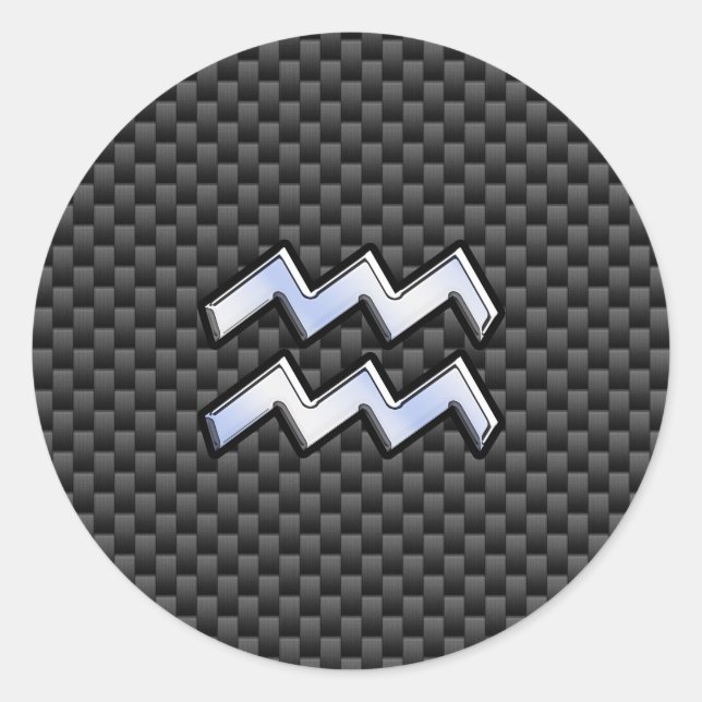 Adesivo Redondo Estilos de Fibra Carbono de Sinal Zodiac Aquário (Frente)