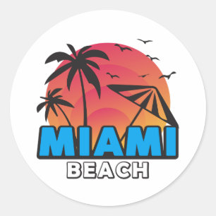Adesivo Redondo Estilosa Viagem Retro Miami Beach