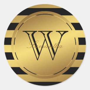 Adesivo Redondo Estirpes De Folha De Ouro, De Faux, Monogramas