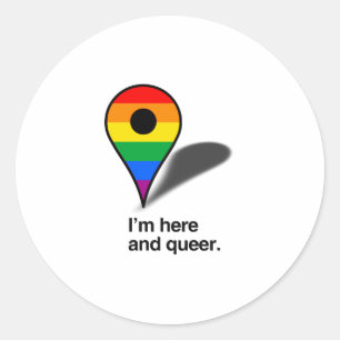 Adesivo Redondo Estou aqui e sou queer