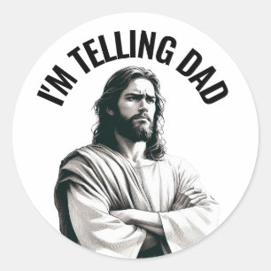 Adesivo Redondo Estou Contando ao Papai - Meme Divertido de Jesus
