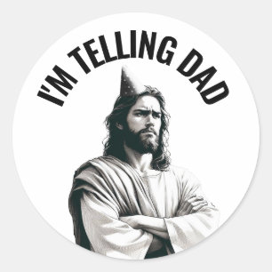 Adesivo Redondo Estou Contando ao Papai - Meme Engraçado de Jesus