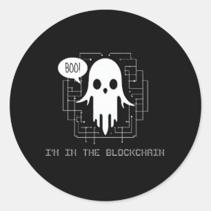 Adesivo Redondo Estou no Blockchain Engraçado Crypto Halloween