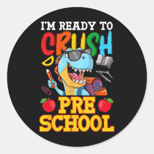 Adesivo Redondo Estou Pronto Para Dominar o T Rex Pré-Escolar Prim