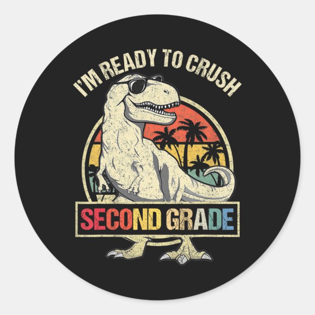 Adesivo Redondo Estou pronto para esmagar Dinossauro segundo T Rex (Frente)
