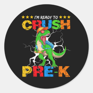 Adesivo Redondo Estou Pronto Para Esmagar Dinossauro T Rex Pré-k D