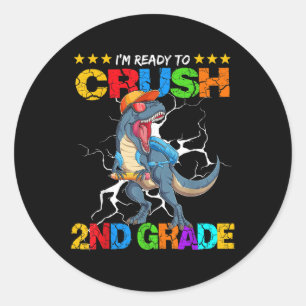Adesivo Redondo Estou Pronto Para Esmagar o T Rex do 2º Ano de Vol