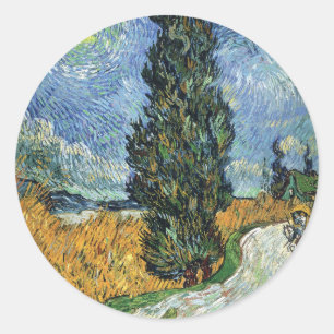 Adesivo Redondo Estrada com Ciprestes Impressionismo de Van Gogh