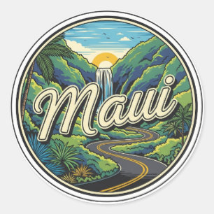 Adesivo Redondo Estrada Vintage para Hana Maui Havaí Viagens