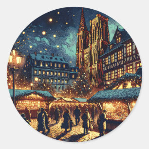 Adesivo Redondo Estrasburgo, França Mercado de Natal