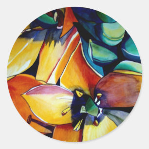 Adesivo Redondo Estrela amarela da arte da aguarela da flor de