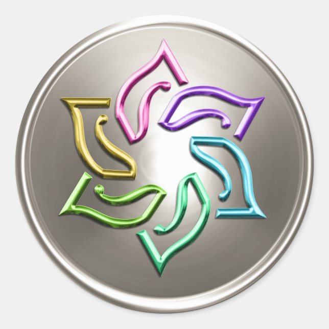 Adesivo Redondo Estrela Arco-Íris de Prata de David Envelope Seal (Frente)