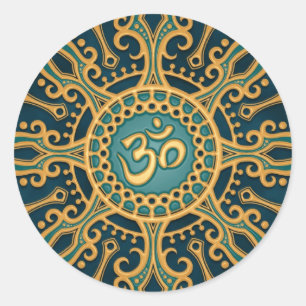 Adesivo Redondo Estrela azul dourada de Aum