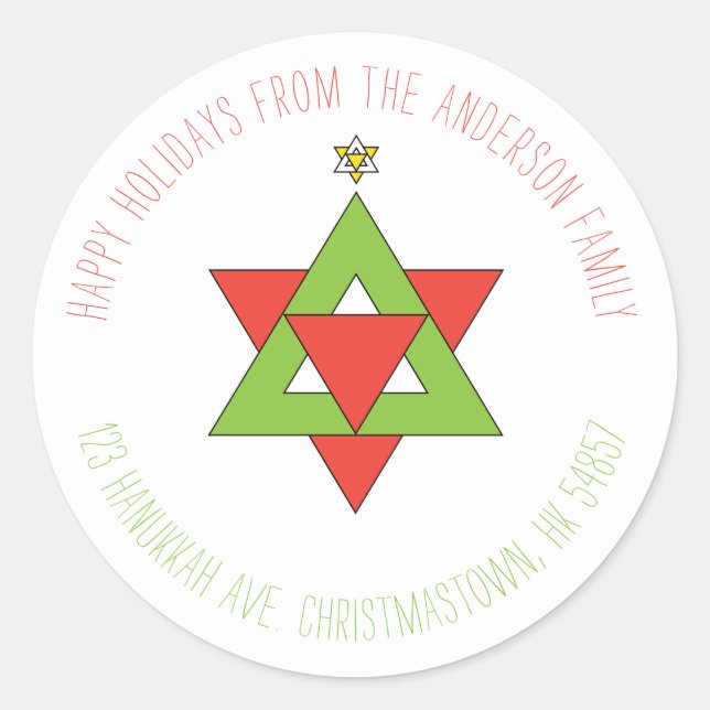 Adesivo Redondo Estrela da Árvore de Natal de David (Frente)