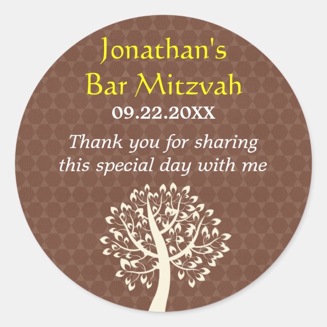 Adesivo Redondo Estrela da Vida de David Bar-Bat Mitzvah (Frente)