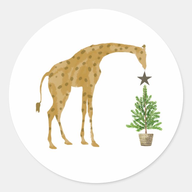 Adesivo Redondo Estrela de Árvore de Natal Giraffe (Frente)