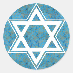 Adesivo Redondo Estrela de Davi Símbolo Judaico Azul e Dourado