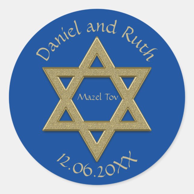 Adesivo Redondo Estrela de David Mazel Tov Favor de Casamento Edit (Frente)