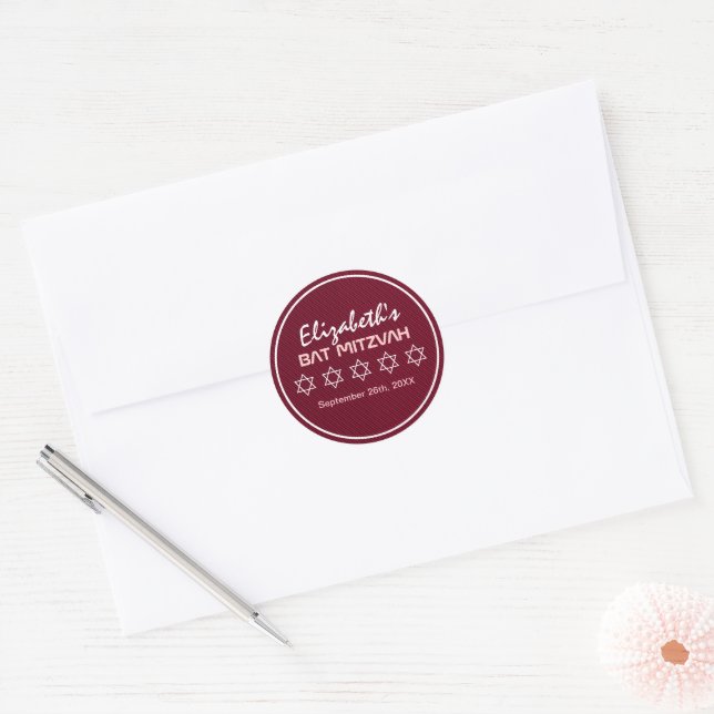 Adesivo Redondo Estrela de David Pattern Bat Mitzvah (Envelope)