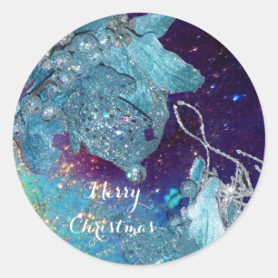 ADESIVO REDONDO ESTRELA DE NATAL AZUL, FLORAL ELEGANTE EM ESPUDAS