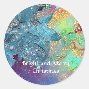 ADESIVO REDONDO ESTRELA DE NATAL AZUL, FLORAL ELEGANTE EM ESPUDAS