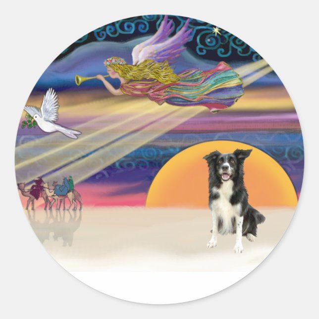 Adesivo Redondo Estrela de Natal - Border Collie 4 (Frente)