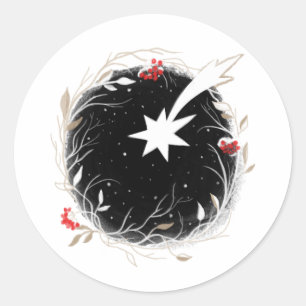 Adesivo Redondo Estrela de Natal Moderna Berries Wreath
