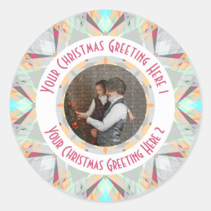 Adesivo Redondo Estrela de Natal Personalizada Cinza de Inverno Fo