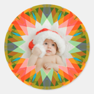 Adesivo Redondo Estrela de Natal Personalizada Rosa Verde Presente