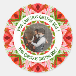 Adesivo Redondo Estrela de Natal Personalizada Vermelha Alegre Div