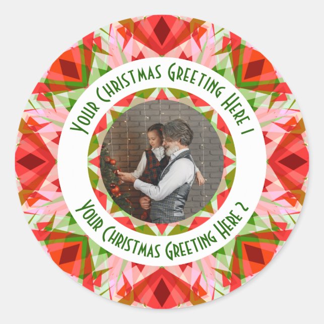 Adesivo Redondo Estrela de Natal Personalizada Vermelha Alegre Div (Frente)