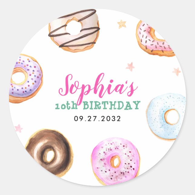 Adesivo Redondo Estrela de sprinkles de Donut Pastel Rosa Script A (Frente)