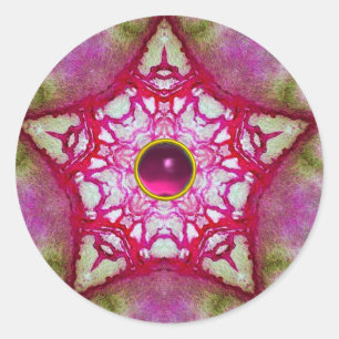 Adesivo Redondo ESTRELA DE TINTA VERMELHA abstrato COM FUCHSIA AME