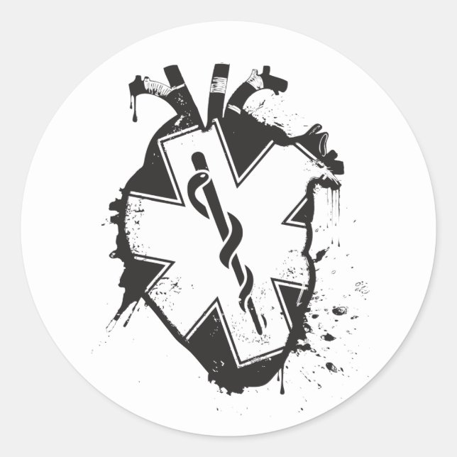 Adesivo Redondo estrela do coração anatômico da vida (Frente)