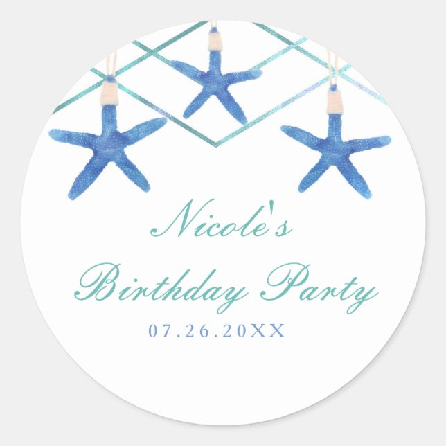 Adesivo Redondo Estrela-do-mar & Linhas Modernas Favor Personaliza (Frente)