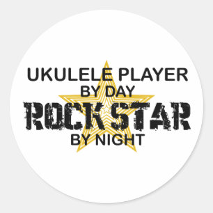 Adesivo Redondo Estrela do rock do Ukulele em a noite