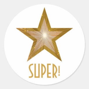 Adesivo Redondo Estrela Dourado "SUPER!" branco redondo da