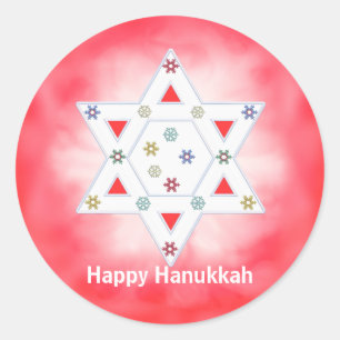 Adesivo Redondo Estrela e flocos de neve de Hanukkah vermelhos