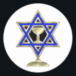 Adesivo Redondo Estrela Judaica<br><div class="desc">Dons judeus e ideias de presentes que exibem uma bela Estrela Judaica de David com um copo de vinho no centro.</div>