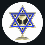 Adesivo Redondo Estrela Judaica<br><div class="desc">Dons judeus e ideias de presentes que exibem uma bela Estrela Judaica de David com um copo de vinho no centro.</div>