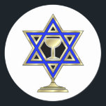 Adesivo Redondo Estrela Judaica<br><div class="desc">Dons judeus e ideias de presentes que exibem uma bela Estrela Judaica de David com um copo de vinho no centro.</div>