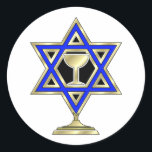 Adesivo Redondo Estrela Judaica<br><div class="desc">Dons judeus e ideias de presentes que exibem uma bela Estrela Judaica de David com um copo de vinho no centro.</div>