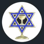 Adesivo Redondo Estrela Judaica<br><div class="desc">Dons judeus e ideias de presentes que exibem uma bela Estrela Judaica de David com um copo de vinho no centro.</div>